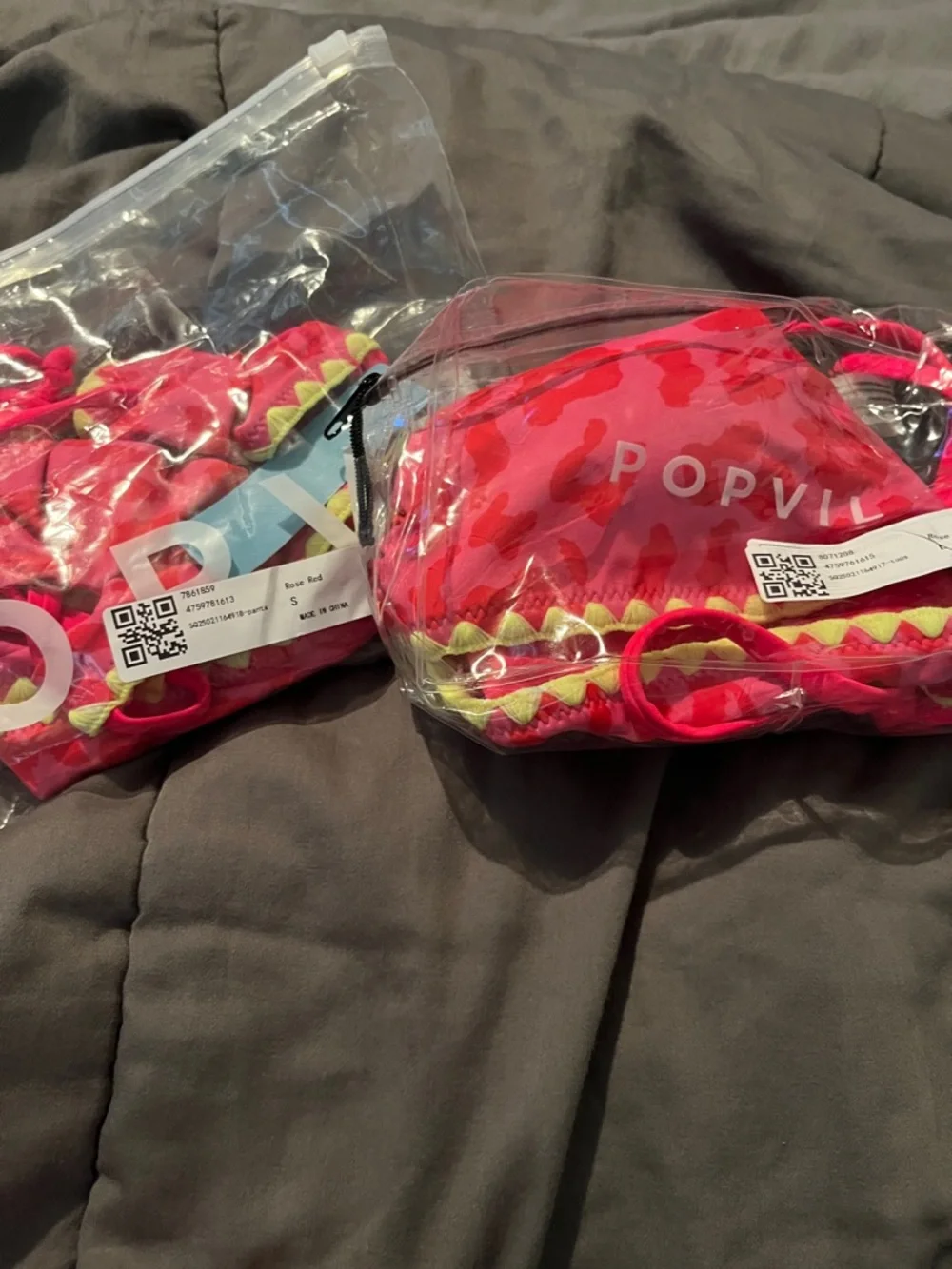 Neon Pink Animal Print Triangle Bikini with Yellow Trim L top and Small bottoms - Picture 3 of 3